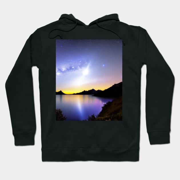 Ai Generated Art Scenery - Lakeside Starry Night Sky Hoodie by Double E Design